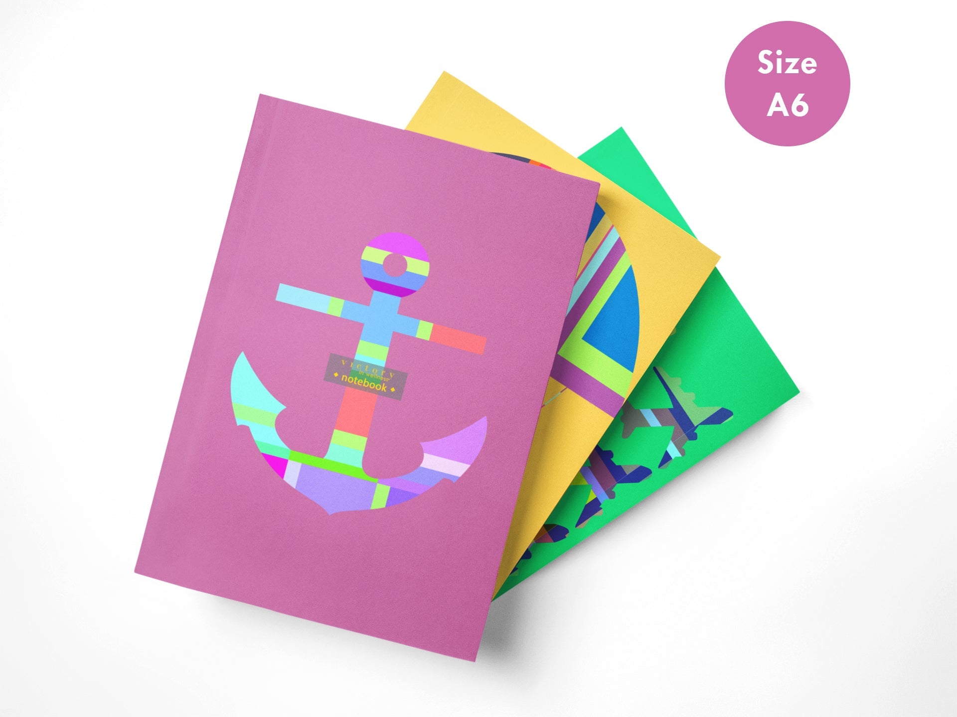 Travel Notebooks for Kids, Set of 3 A6 Size Journals, Safe (Anchor), Hot Air Balloon, Fly With Me! Pink Yellow Green Notebooks | by Victory In Wellness